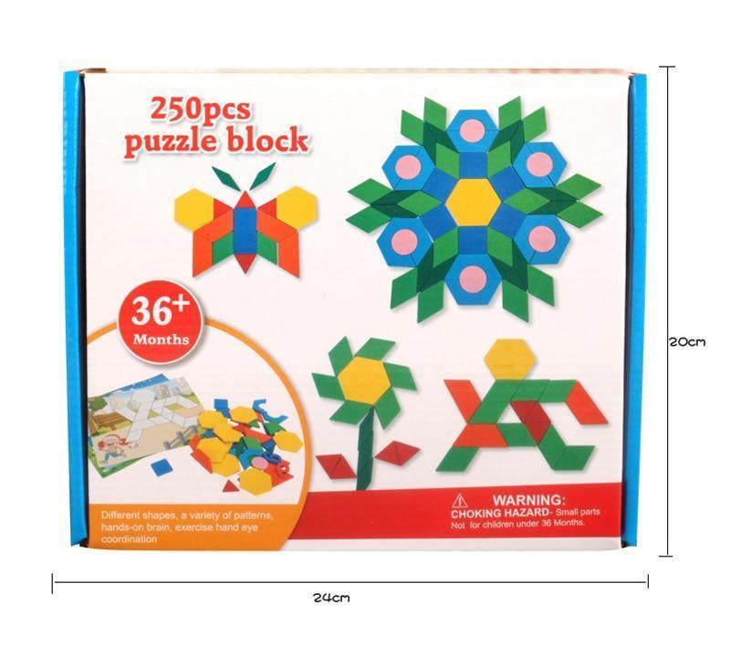 250-Piece Wooden Geometric 3D Puzzle Game – Multicolor