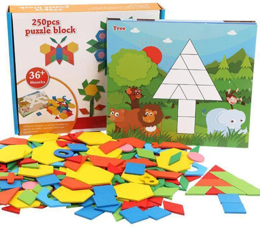250-Piece Wooden Geometric 3D Puzzle Game – Multicolor