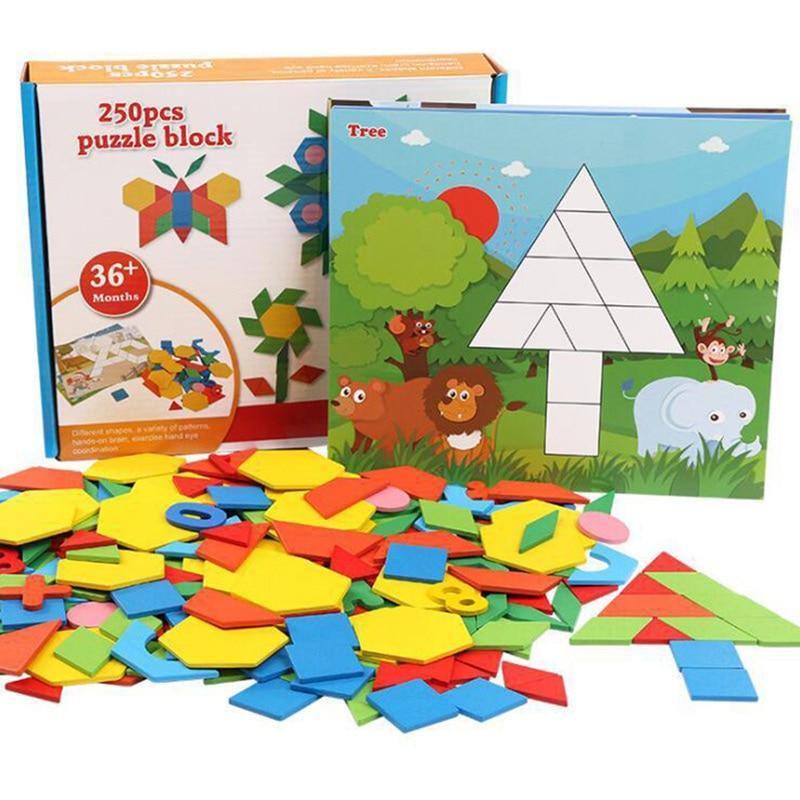 250-Piece Wooden Geometric 3D Puzzle Game – Multicolor