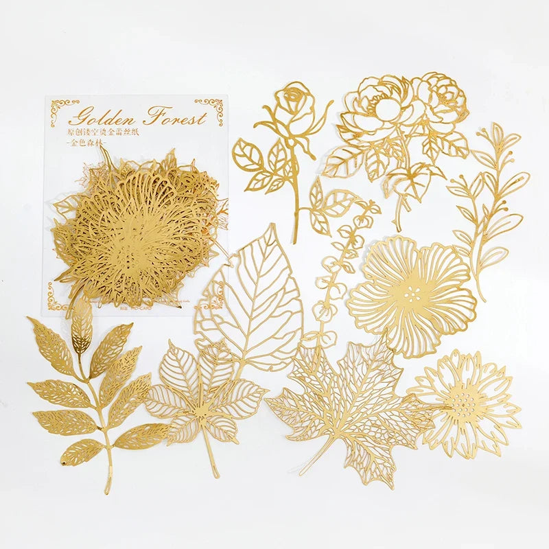 Yoofun 10pcs Vintage Gliding Stickers | Gold Flower Butterfly Lace Scrapbook Paper