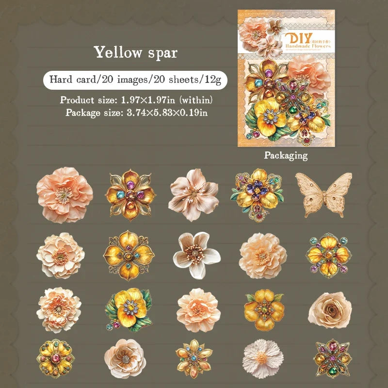 20pcs Hard Card Flower Stickers for Scrapbooking | Floral Craft Decor Set