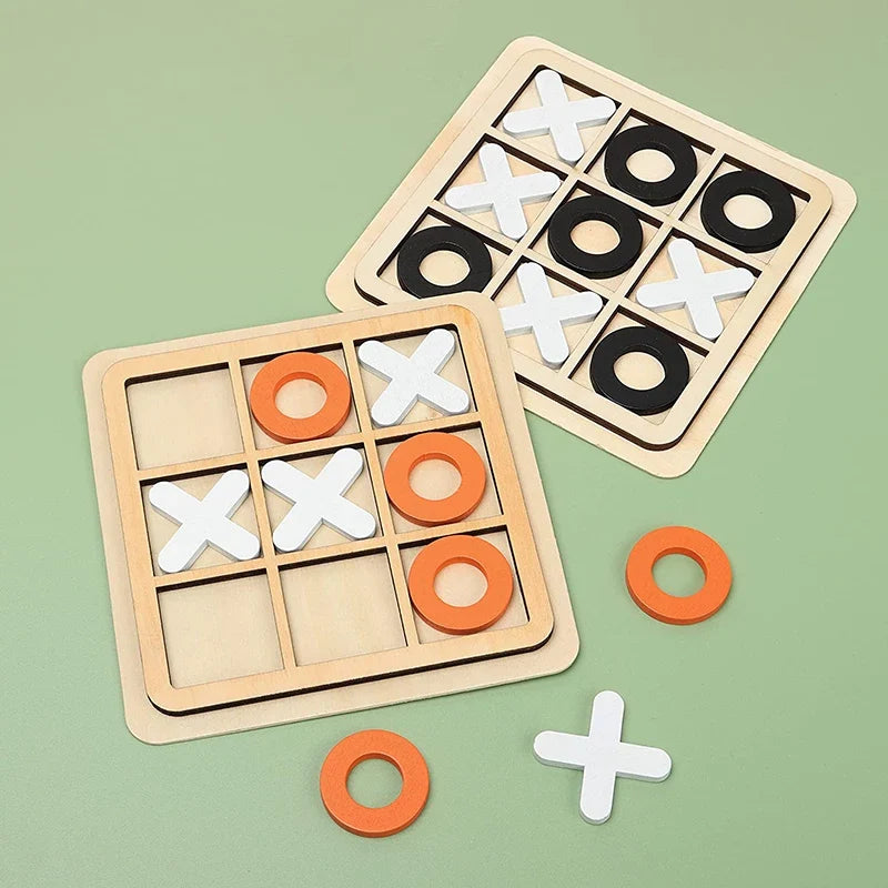 Wooden Tic-Tac-Toe Board Game – Three-Line OX Puzzle