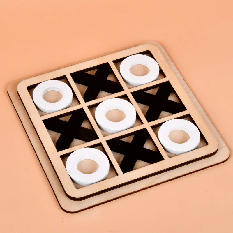 Wooden Tic-Tac-Toe Board Game – Three-Line OX Puzzle