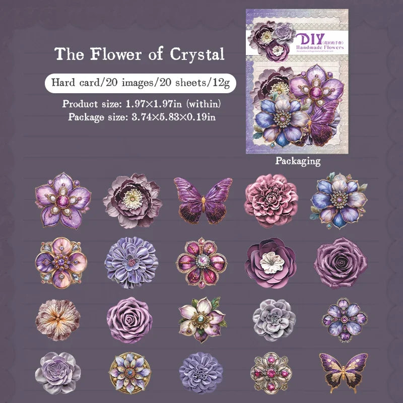 20pcs Hard Card Flower Stickers for Scrapbooking | Floral Craft Decor Set
