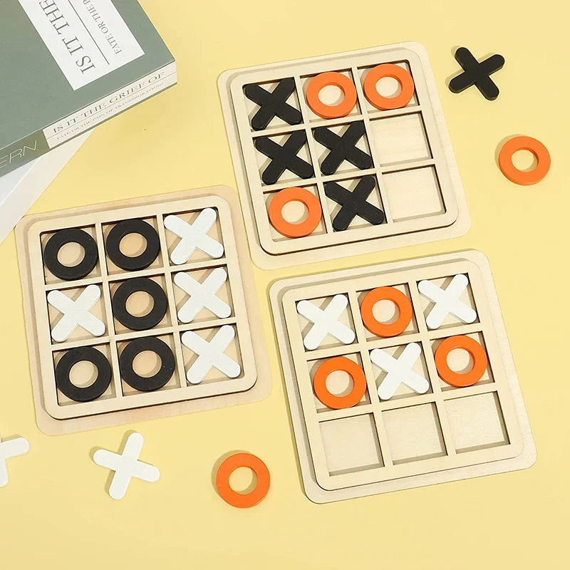 Wooden Tic-Tac-Toe Board Game – Three-Line OX Puzzle