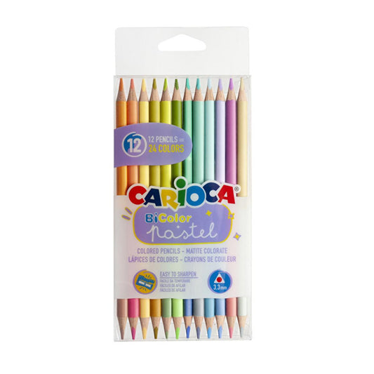 Carioca Pastel: 24 Vibrant Double-Sided Pastel Colored Pencils - Soft Core, Triangular Grip - Ideal Art Supplies for Drawing, Coloring & Pastel Art